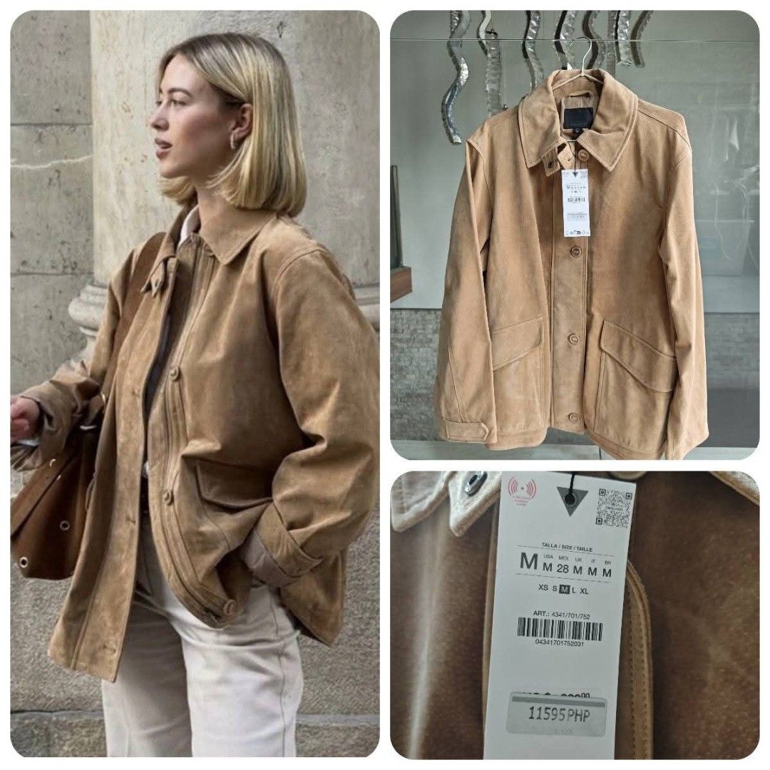 Original Zara Suede Jacket Coat with Box - Size M (Category: Coats, Jackets and Outerwear) located in Quezon City. Submitted by hollowwillow (Listing ID 1462040884, Image 1). Description: - Zara Tan Suede Effect Jacket - Size: Medium (M) ❌️ original price on tag: 11,595 🤑 - comes with box - Features button closure - Two front pockets - Perfect for layering - Brand new, never worn.