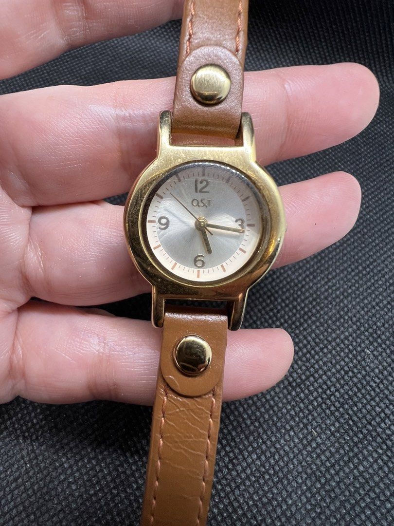 OST Quartz ladies watch (Category: Women's Watches) located in Pasig City. Submitted by lailahbeauty (Listing ID 1462172638, Image 1). Description: For sale onhand OST Quartz ladies Watch. This watch is Made from China. Preloved watch from Japan. Working product. For more details you can contact me directly for fast transaction. Buy now! I can shipping nationwide! - Gold tone watch with a light silver dial - Simple brown leather strap with gold t