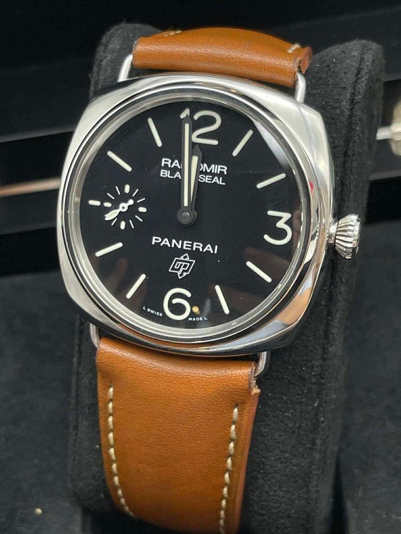 Panerai Radiomir Black Seal Automatic Watch (Category: Men's Watches) located in Manila. Submitted by smalltimemanila (Listing ID 1462140133, Image 2). Description: - Panerai Radiomir Black Seal - Black dial with luminous markers and Arabic numerals - Tan leather strap with white stitching - Stainless steel case - Automatic movement - Swiss Made.