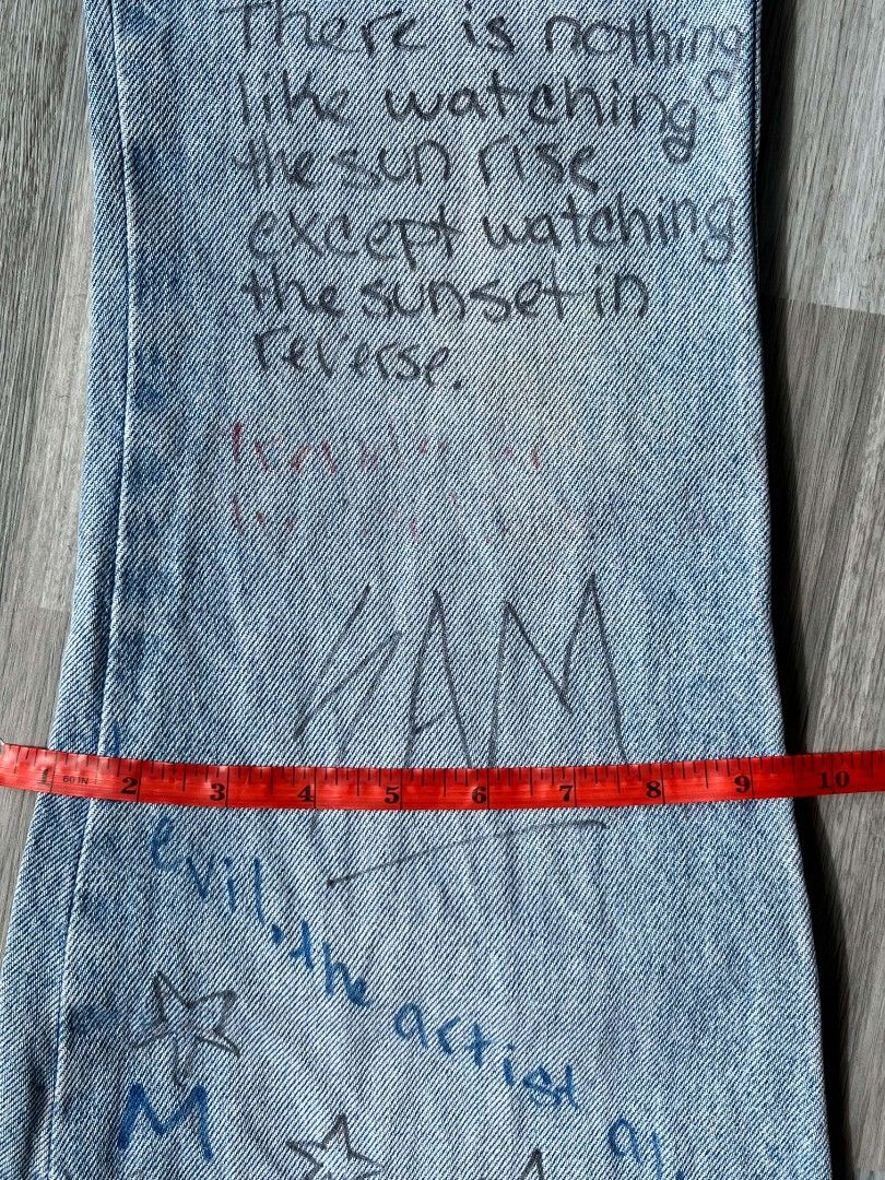 Paris Blues jeans (Category: Jeans) located in Manila. Submitted by zenwind_3cdc42 (Listing ID 1462052609, Image 3). Description: Vintage Y2K Paris Blues Graffiti Scribble Flare Jeans (Rare Archive Piece) •1 of 1 Graffiti piece •Paris blue Jeans Authentic •₱799 •No issue Ready to use •Dimension on Picture •Ship via j&t // lalamove // door to door •Payment via Gcash // Cash.