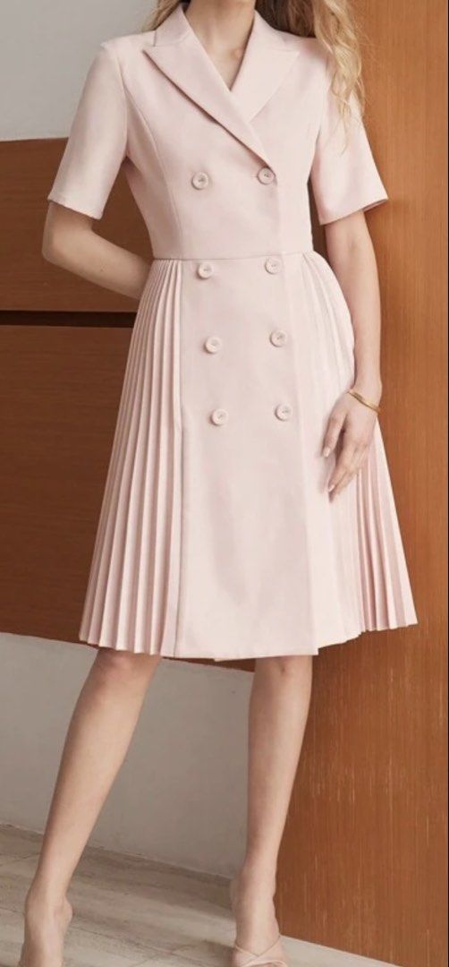MOTF Pink Double-Breasted Pleated Blazer Dress (Category: Dresses) located in Palo. Submitted by kaleidoscope_676 (Listing ID 1462195582, Image 1). Description: - Chic pink blazer dress - Double-breasted front - Flattering pleated skirt - Short sleeves - Tailored fit - Soft cream colored buttons - Fabric with a nice drape - Ideal for work or special occasions -Original price 1343php.