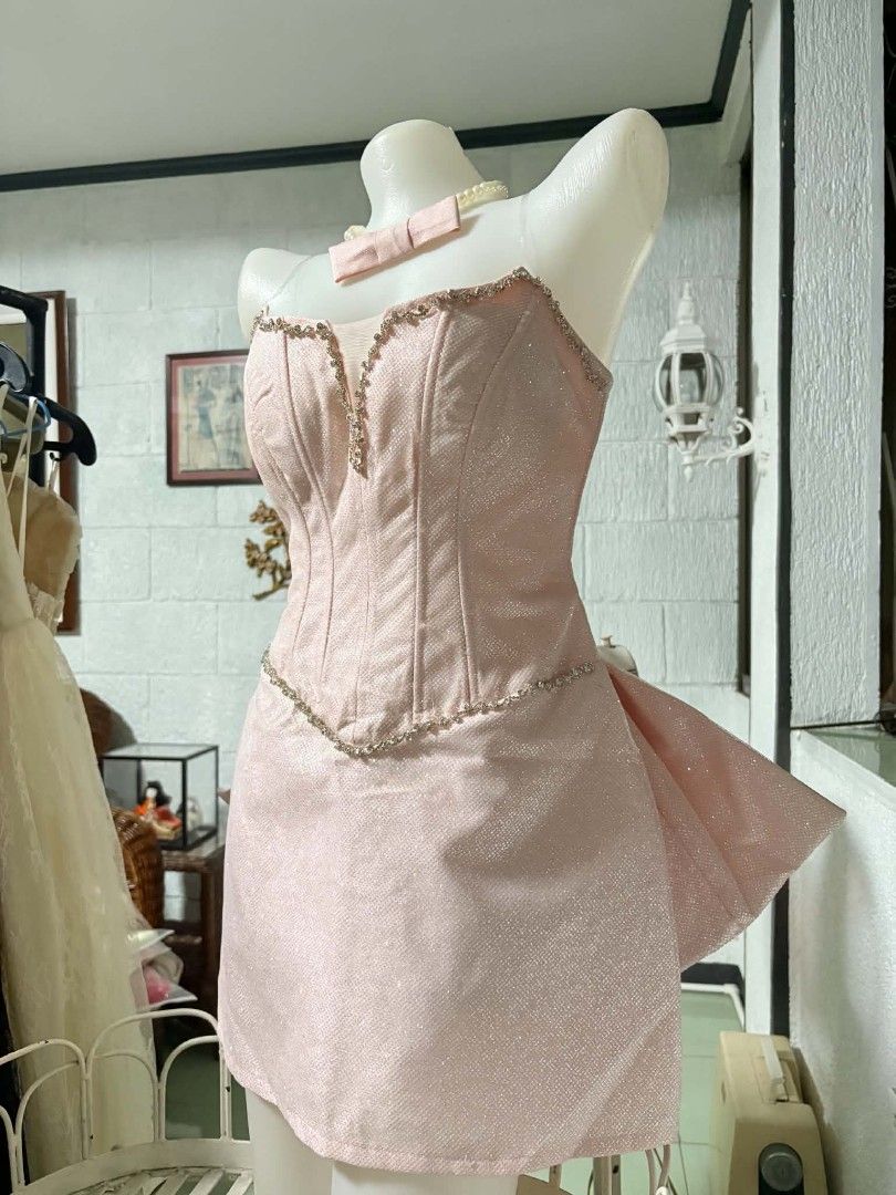 vietnam pink bow mini dress (Category: Dresses) located in Las Pinas. Submitted by lodss91453 (Listing ID 1462189707, Image 2). Description: for sale not rent small waist 27-28 - Cute pink sparkly corset dress - Sweetheart neckline with beaded trim - Short skirt with a large bow detail - Comes with a matching pearl choker - Includes sheer gloves - Ideal for parties or special events.