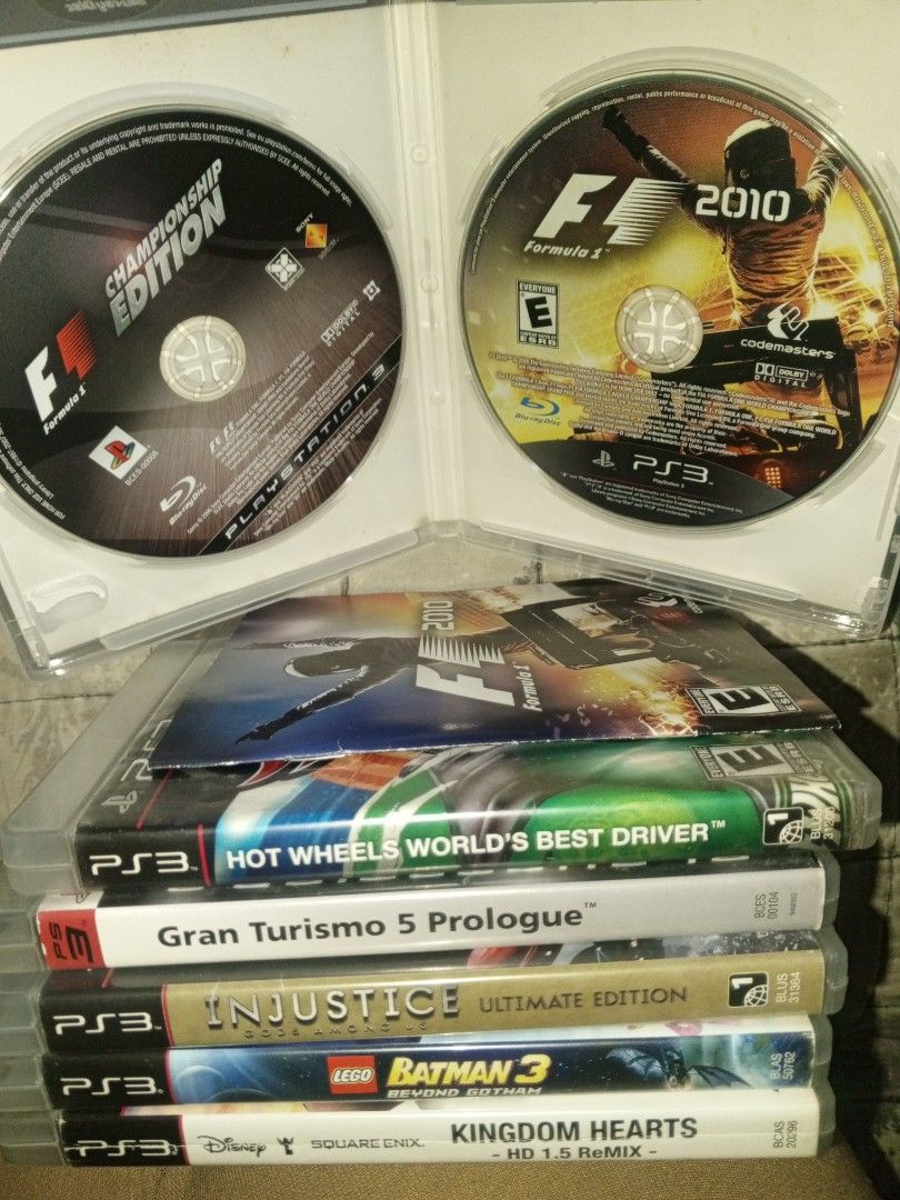 Playstation 3 games 400 each!!! (Category: PlayStation) located in Cavite. Submitted by deamiell (Listing ID 1459203764, Image 2). Description: READ ME!!!! ALL COMPLETE WITH MANUALS FREE RANDOM PS2 GAME IF U BUY 2 GAMES dm for price F1 Bundle-sold F1 Championship F1 2010(CIB) Hotwheels- sold GT5 Prologue Injustice Ultimate edition lego Batman 3 kingdom hearts-sold Assassin's Creed lll take all 7 FREE SF Loc kawit Cavite Negotiable for bundle purc