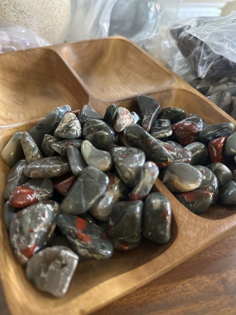 Bloodstone Tumbled Stone (Category: Art & Prints) located in Bacoor. Submitted by thingsforthrifts (Listing ID 1462105299, Image 1). Description: Bloodstone ₱180/3pcs ✨ Healing & Metaphysical Properties ✨ • Chakra Association: Root and Heart Chakras. • Birthstone: March (alternative to aquamarine). • Zodiac Links: Aries, Libra, Pisces. • Benefits:• Grounding and protective energy. • Boosts vitality and circulation. • Said to purify blood and deto