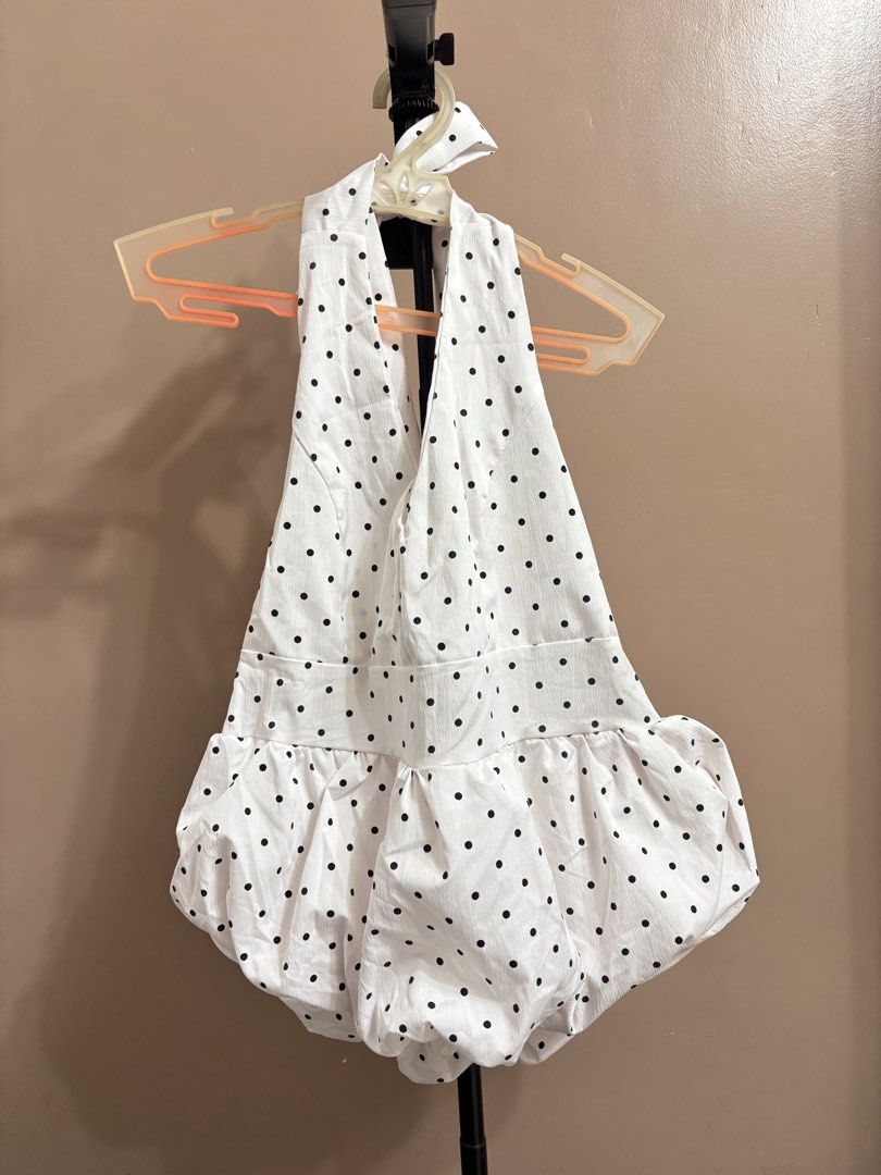POLKA HALTER TOP (Category: Blouses) located in Batangas. Submitted by nishiaoui_04 (Listing ID 1462146625, Image 3). Description: Condition: Good condition 📌 No visible major stains or damage 📌 Actual item is shown in the photos 📌 Size Xs - Small 📌 Brand New (never been worn) 📌 Bought it from Vietnam 💌 Message me for measurements or additional photos! RFS: decluttering / no longer used.