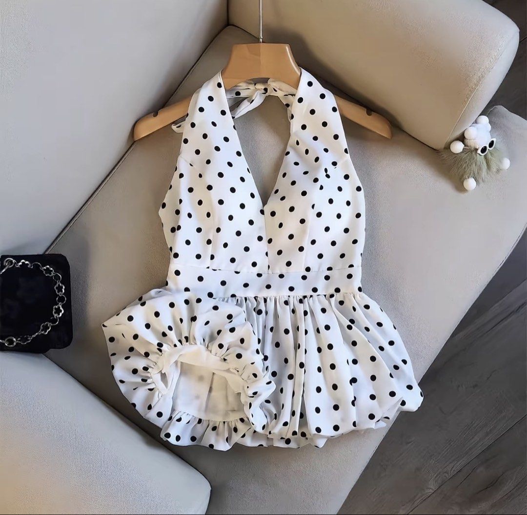 POLKA HALTER TOP (Category: Blouses) located in Batangas. Submitted by nishiaoui_04 (Listing ID 1462146625, Image 2). Description: Condition: Good condition 📌 No visible major stains or damage 📌 Actual item is shown in the photos 📌 Size Xs - Small 📌 Brand New (never been worn) 📌 Bought it from Vietnam 💌 Message me for measurements or additional photos! RFS: decluttering / no longer used.