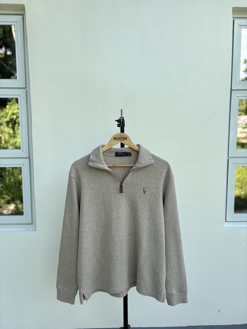 Polo Ralph Lauren Quarterzip Cream Medium (Category: Coats, Jackets and Outerwear) located in Jones. Submitted by taocaballero (Listing ID 1462197000, Image 1). Description: WTS ❣️ Authentic PRL quarterzip cream tricolor pony Best Fit medium w/ QR code 💯 20 x 26-26.5 Pwede sa maselan 💸Tumatanggap po ako ng COD (shoulder niyo COD FEE + sf Deposit) 📥DM sa interesado .