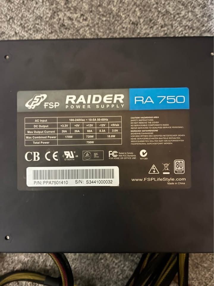 Power Supply (Category: Desktops) located in Caloocan City. Submitted by youngdeer_3193f0 (Listing ID 1462170458, Image 1). Description: Declutter FSP RAIDER RA750 750W 80 PLUS SILVER Power Supply 💰 ₱2,200 Selling FSP RAIDER RA750 750W power supply. ⚡ 750W Rated Power ⭐ 80 PLUS SILVER Certified 🔌 ATX Power Supply 🎮 Suitable for gaming PC / workstation / budget builds ✅ Tested working ✅ Stable operation ✅ 80 PLUS Silver efficiency ✅ FSP trusted
