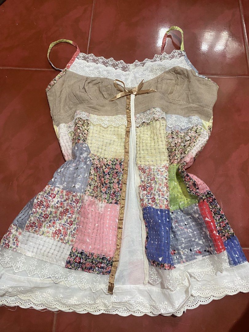 cottagecore patchwork camisole babydoll top (Category: Others Tops) located in Navotas City. Submitted by allsaledecluttering (Listing ID 1462091662, Image 3). Description: s-m soo prettyyy mori kei, cottagecore, and Y2K prairie aesthetics.