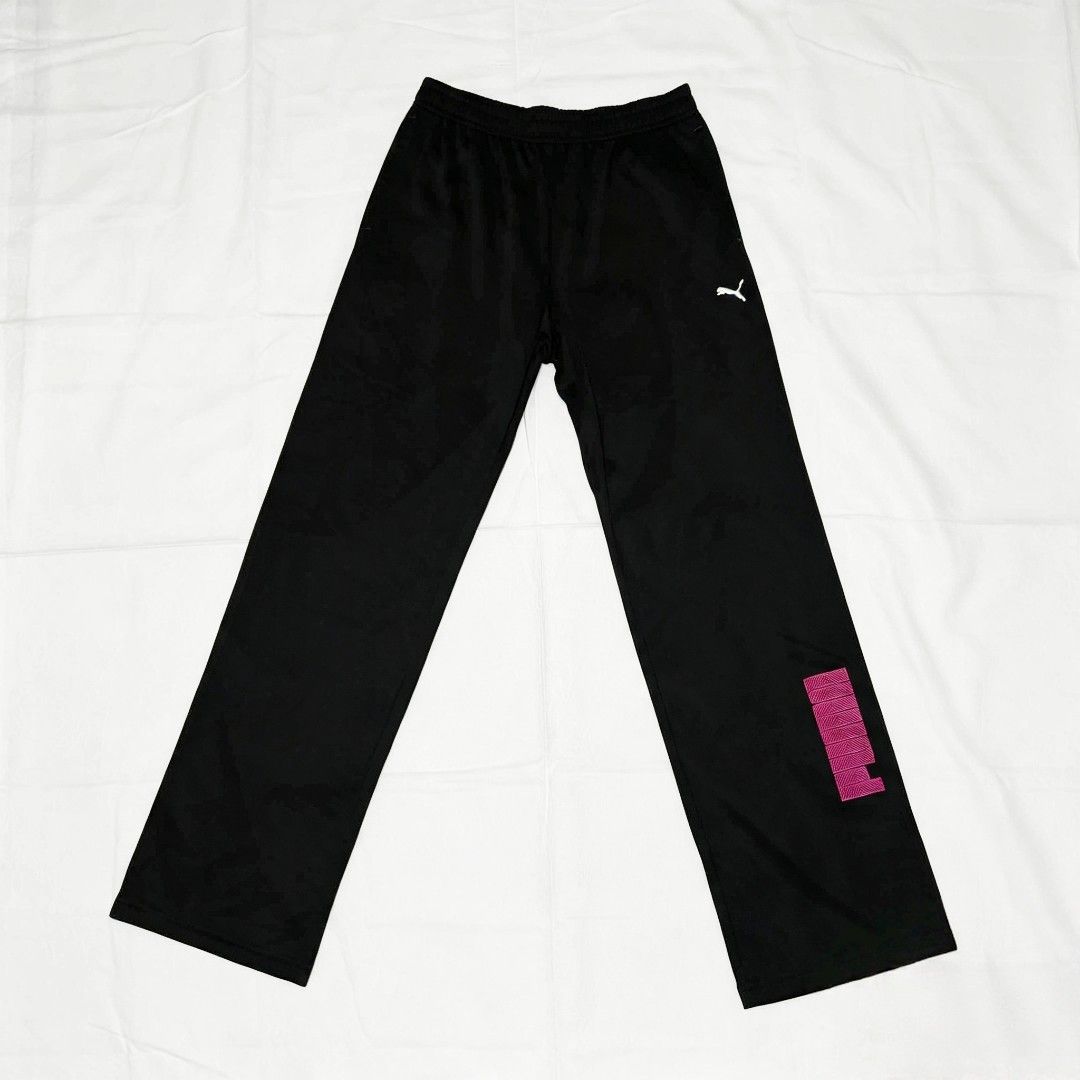 PUMA Black Track Pants | Pink Logo (Category: Activewear) located in Quezon City. Submitted by rodthrift00 (Listing ID 1462209307, Image 1). Description: Waist: 26-31 ‎Length: 38 ‎Leg hole: 9 ‎10/10.
