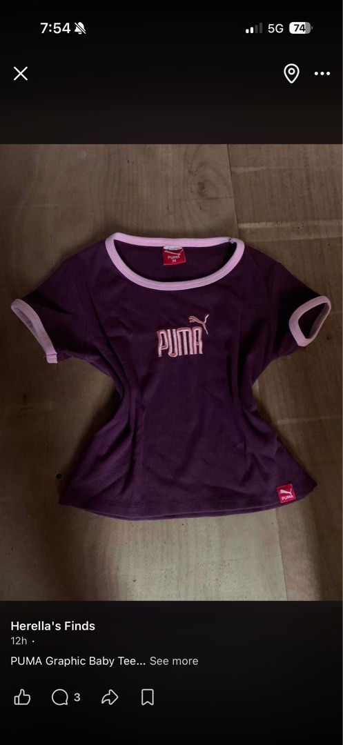 PUMA Graphic Baby Tee (Category: Blouses) located in Muntinlupa City. Submitted by herellas0504 (Listing ID 1462068922, Image 1). Description: PUMA Graphic Baby Tee Mine: 250 small-med no issue Helping a friend 🎀 MOD: J&T MOP: GCASH NO COD.