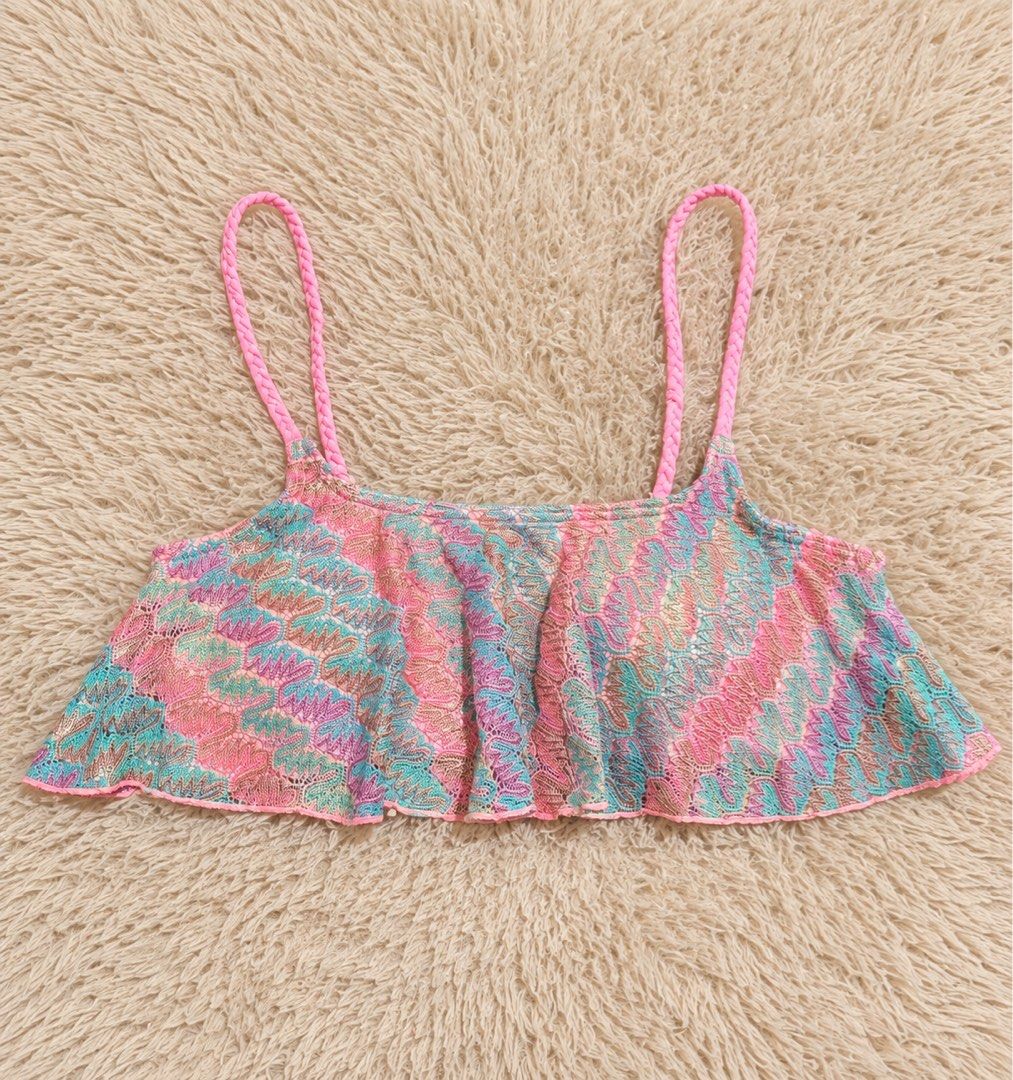 Rainbow Bikini Top (Category: Bikinis & Swimsuits) located in Quezon City. Submitted by dearpretty.ph (Listing ID 1462183635, Image 1). Description: XS-Medium size Camera used: iPhone 15 Pro Max Colors may slightly vary due to lighting.