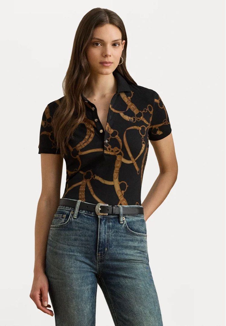 RALPH LAUREN BELTING PRINT POLO (Category: Activewear) located in Sagay. Submitted by jan_arvene (Listing ID 1462103673, Image 1). Description: 📌 Ralph Lauren belting print stretch pique polo Small for wmns 23” length 24” back length 17.5 width Good condition and color rate Pm.
