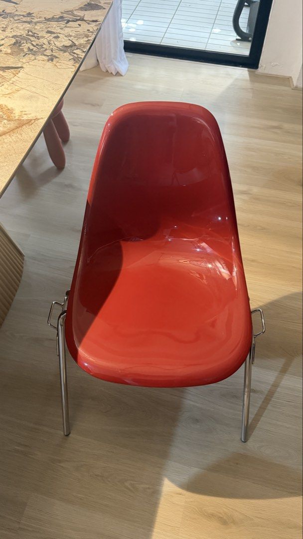 Red Chair (Category: Chairs) located in Manila. Submitted by shopelisse (Listing ID 1462055897, Image 3). Description: - Sleek, modern red dining chair - Glossy finish for a polished look - Sturdy chrome metal legs - Comfortable and durable design - Versatile: use for dining table or as an accent chair - Perfect for updating your home decor - Selling because of redecoration.