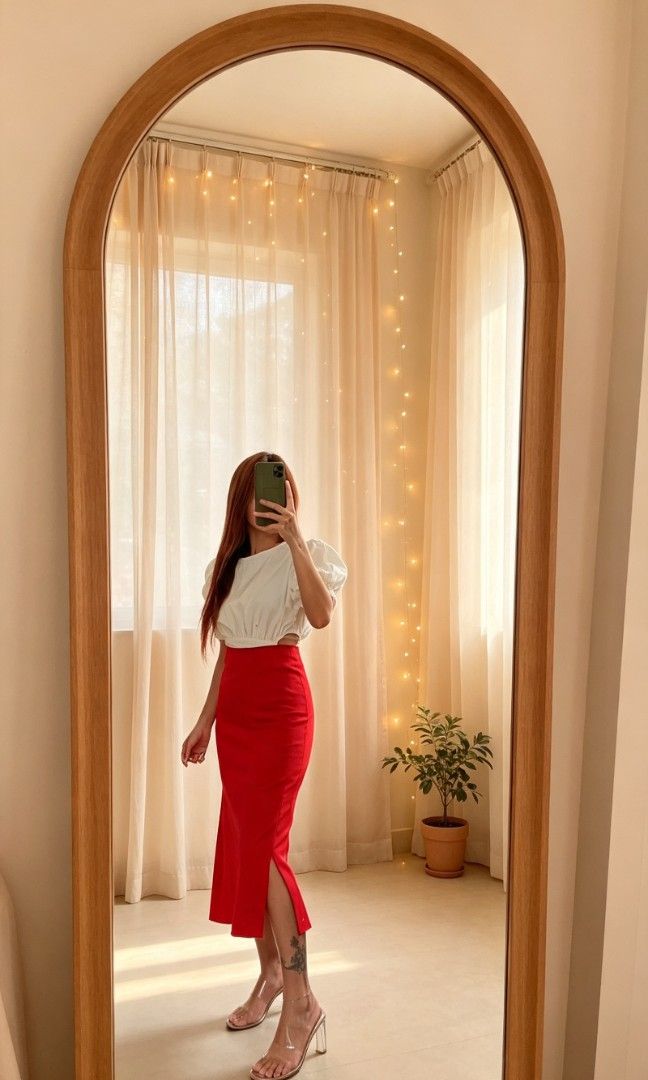 Red Cotton maxi skirt with slit (Category: Skirts) located in Samal. Submitted by avdlclothing (Listing ID 1462128089, Image 2). Description: S-M.
