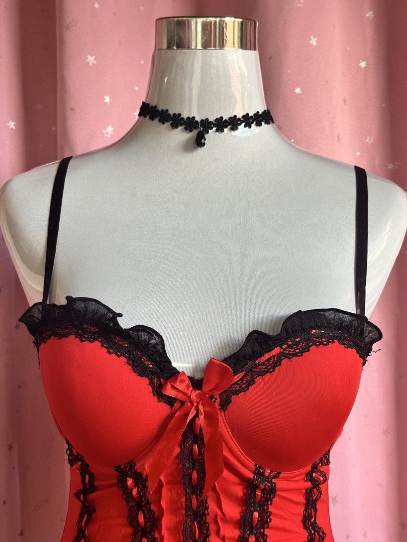 Red Gothic Romance Corset (Category: Others Tops) located in Batangas. Submitted by v.lvll (Listing ID 1462176349, Image 2). Description: - adjustable straps - removable straps - can be a tube top corset - no boning - padded - 34 bust mannequin for reference .