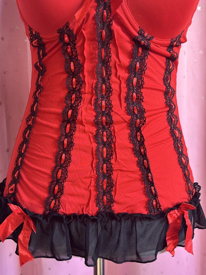 Red Gothic Romance Corset (Category: Others Tops) located in Batangas. Submitted by v.lvll (Listing ID 1462176349, Image 3). Description: - adjustable straps - removable straps - can be a tube top corset - no boning - padded - 34 bust mannequin for reference .
