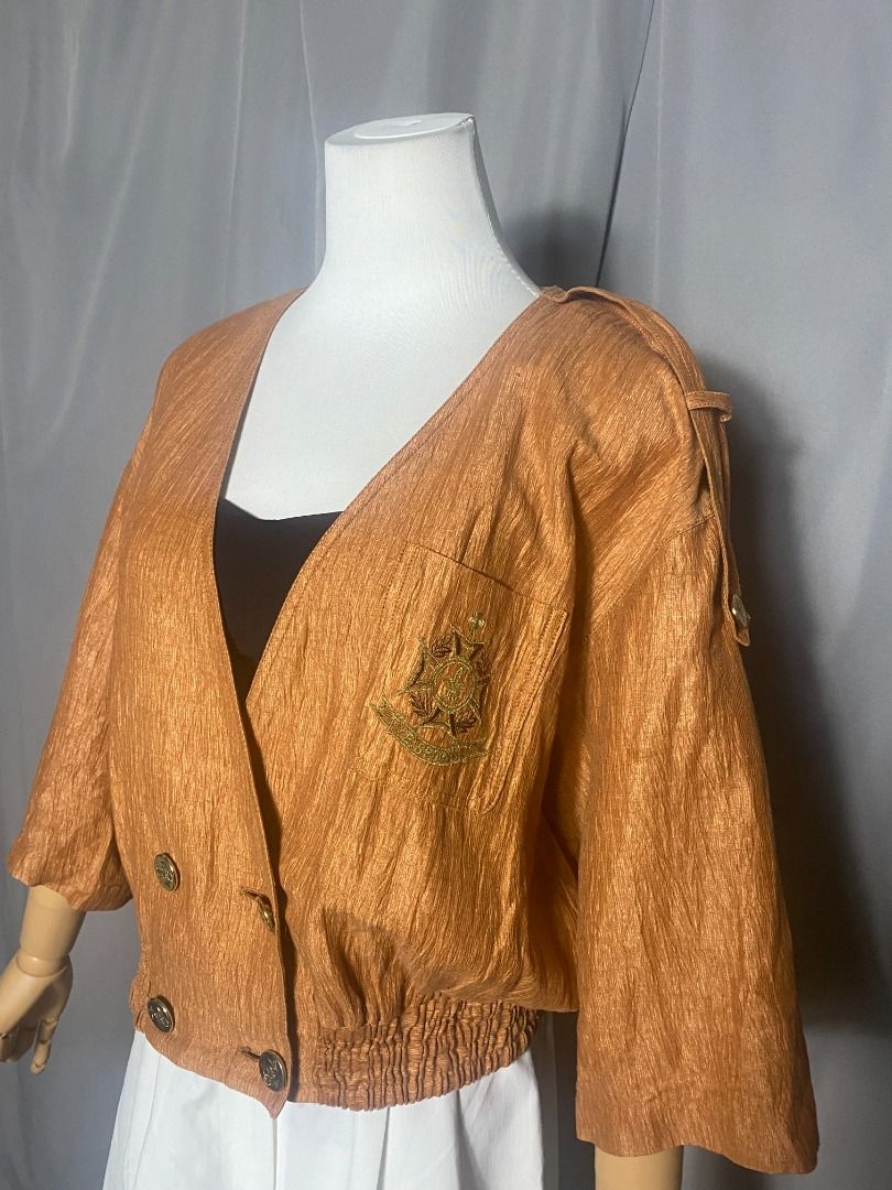 Rust Vintage Double Breasted Crop Jacket (Category: Coats, Jackets and Outerwear) located in Las Pinas. Submitted by ipickyou (Listing ID 1462182781, Image 2). Description: Unwashed Condition: 10/10 𝗠𝗲𝗮𝘀𝘂𝗿𝗲𝗺𝗲𝗻𝘁𝘀 𝘄𝗵𝗲𝗻 𝗹𝗮𝗶𝗱 𝗳𝗹𝗮𝘁: -Shoulder to shoulder: 19 1/2” -Armpit to armpit: 21” -Length: 20” .