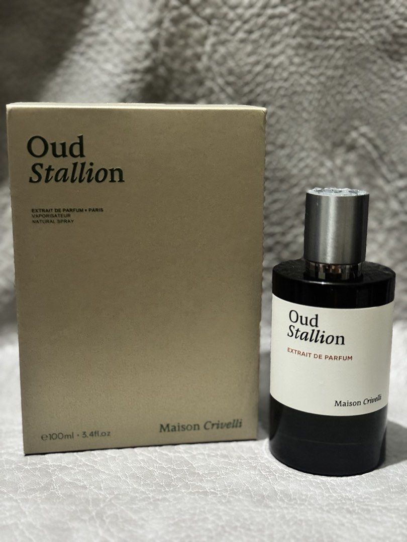 Sale! Maison Crivelli Oud Stallion (Category: Fragrance & Deodorants) located in Quezon City. Submitted by gdpc_ph (Listing ID 1462189632, Image 1). Description: Fragrance Name: Maison Crivelli Extrait De Parfum - Oud Stallion Size: 100ML Item Condition: - Almost full condition. Good as new! - Magnetic cap. - Check each photos for juice level. - Super nice presentation. - Actual photos posted. - With box. Box in mint condition. Plastic Seal still