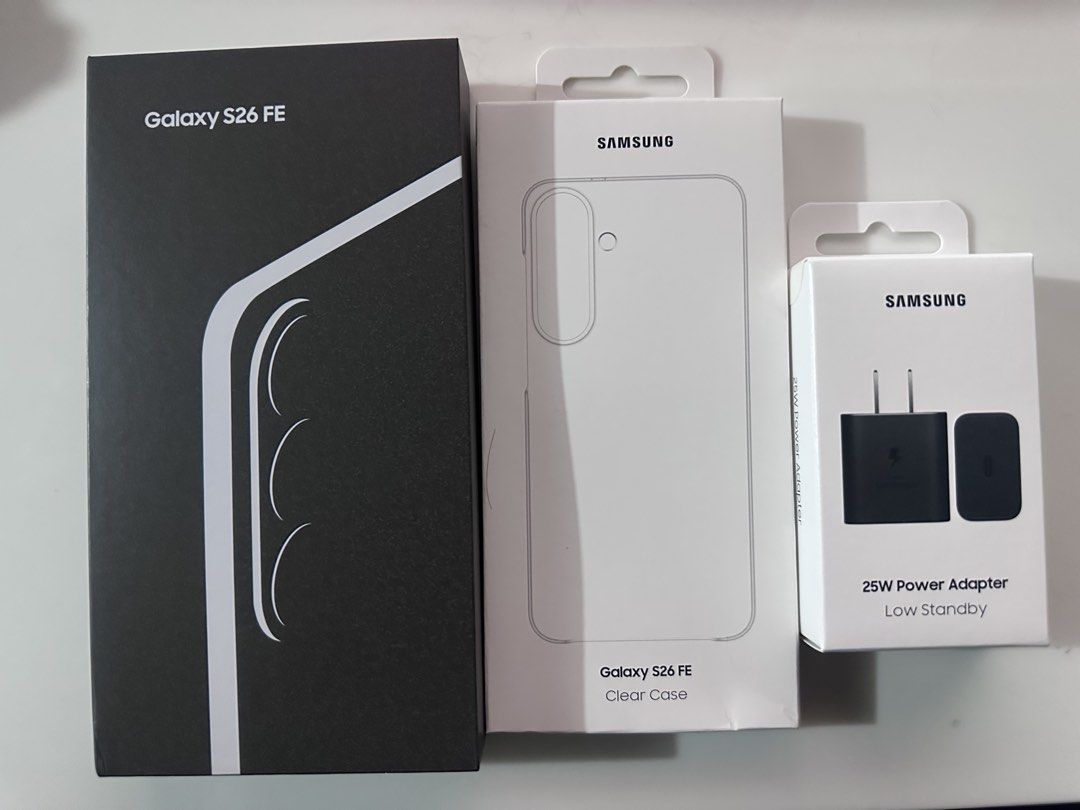 samsung galaxy s26 fe 256gb (Category: Samsung) located in Bacoor. Submitted by cedrickj (Listing ID 1462056243, Image 1). Description: - Brand new Samsung Galaxy S26 FE - 256GB storage capacity - Includes original packaging - Comes with a clear protective case - Includes a 25W power adapter.