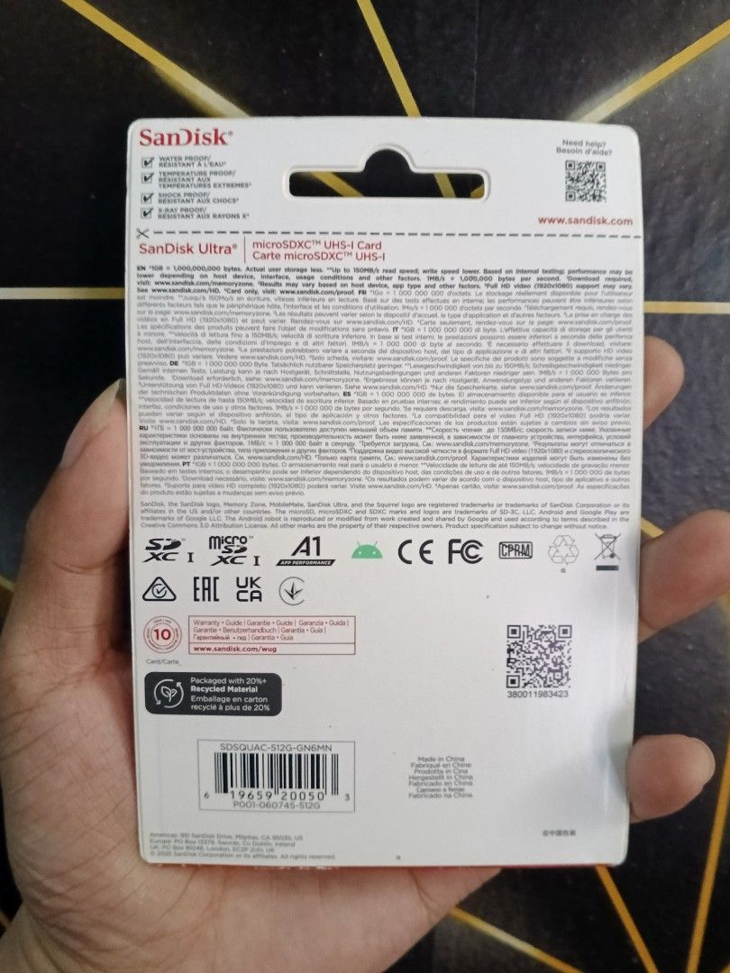 SANDISK ULTRA 512GB (Category: Memory & SD Cards) located in Quezon City. Submitted by jeffersona19407 (Listing ID 1462077423, Image 2). Description: - Brand: SanDisk - Model: Ultra microSDXC UHS-I Card - Storage Capacity: 512GB - Ideal for capturing better pictures and Full HD video - Read speeds up to 150MB/s for quick file transfers - Compatible with SanDisk MobileMate USB 3.0 microSD Card Reader for optimal performance (sold separately) - Bra