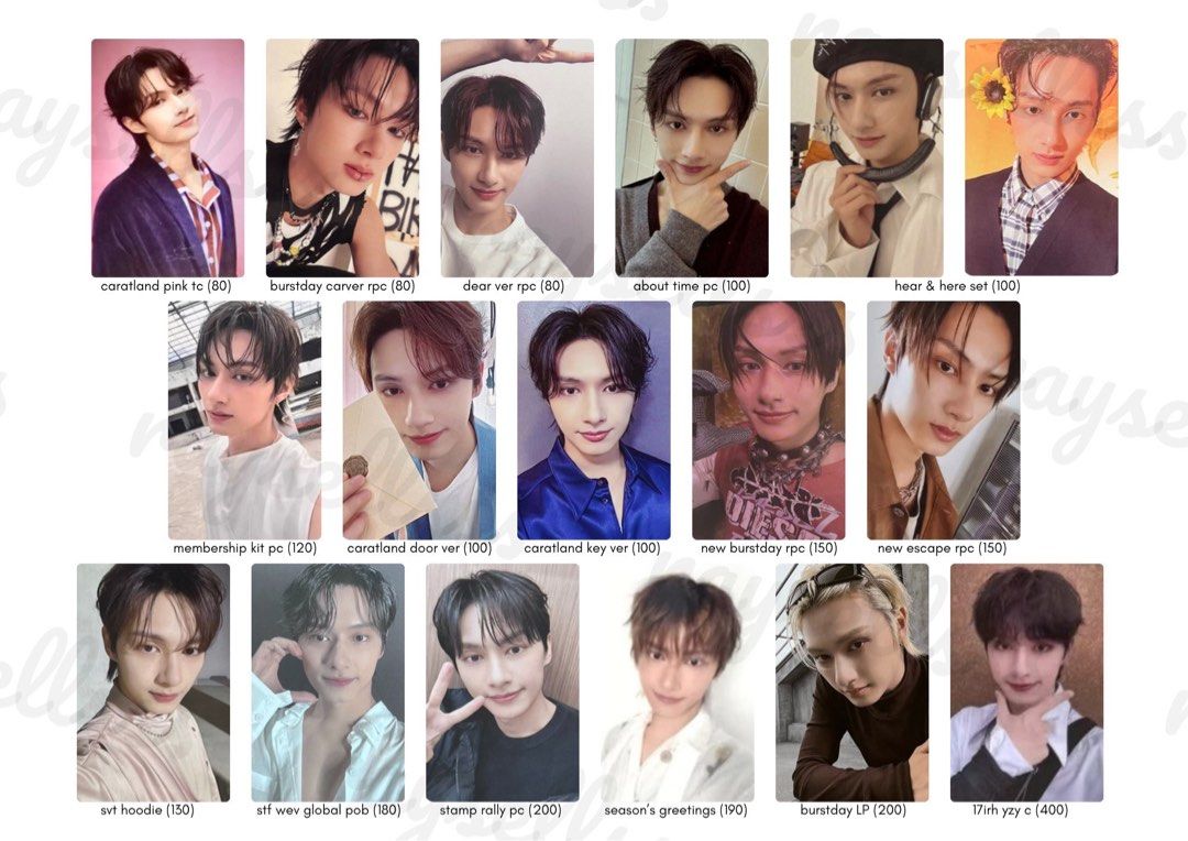 SEVENTEEN Photocards - Various Members & Sets (96z) (Category: K-Wave Merchandise) located in Manila. Submitted by raysellsss (Listing ID 1462124481, Image 1). Description: - Official SEVENTEEN photocards - Sourced from various albums and inclusions - Prices clearly marked on each photo - Feel free to message for bundle deals or inquiries - Happy collecting! mop: payo or dop (3 weeks, 30% nrdp) mod: direct jnt location: iloilo city ratio: any mem