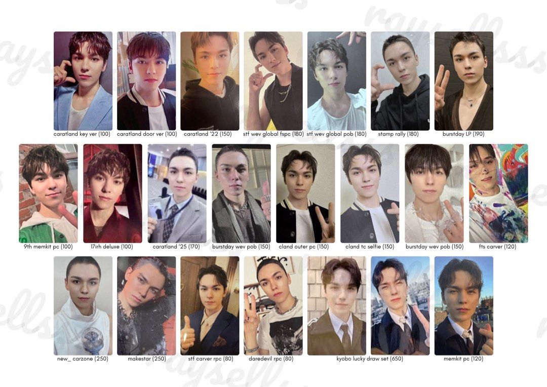 SEVENTEEN Photocards - Various Members & Sets (maknae line) (Category: K-Wave Merchandise) located in Manila. Submitted by raysellsss (Listing ID 1462124751, Image 3). Description: - Official SEVENTEEN photocards - Sourced from various albums and inclusions - Prices clearly marked on each photo - Feel free to message for bundle deals or inquiries - Happy collecting! mop: payo or dop (3 weeks, 30% nrdp) mod: direct jnt location: iloilo city ratio: