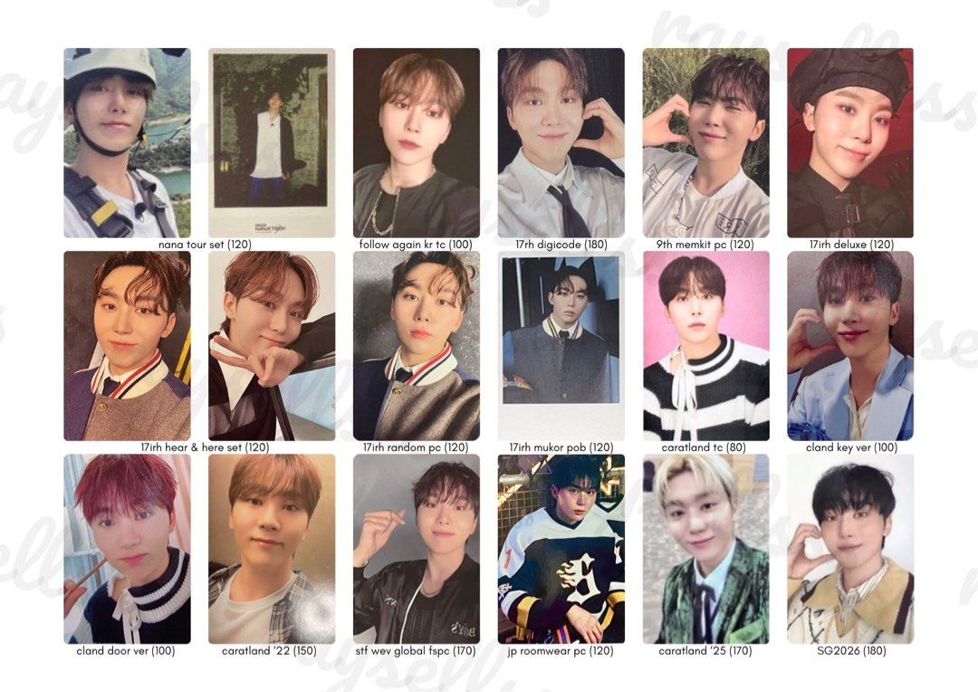 SEVENTEEN Photocards - Various Members & Sets (maknae line) (Category: K-Wave Merchandise) located in Manila. Submitted by raysellsss (Listing ID 1462124751, Image 1). Description: - Official SEVENTEEN photocards - Sourced from various albums and inclusions - Prices clearly marked on each photo - Feel free to message for bundle deals or inquiries - Happy collecting! mop: payo or dop (3 weeks, 30% nrdp) mod: direct jnt location: iloilo city ratio: