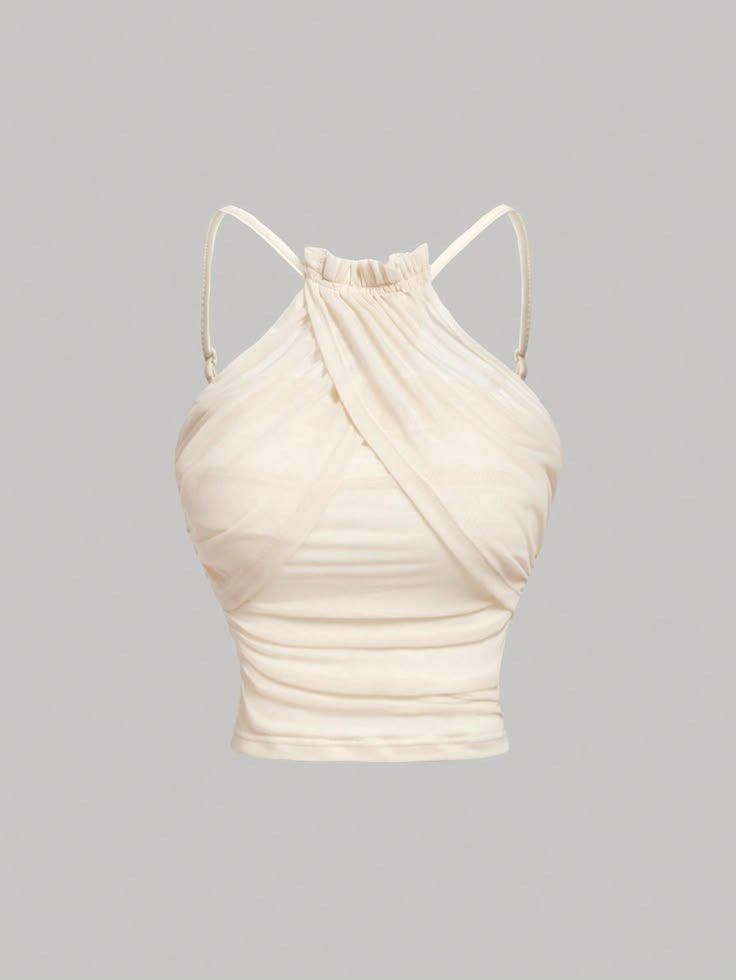 SHEIN Ruched Mesh Halter Crop Top Cream (Category: Others Tops) located in Manila. Submitted by karinaaaaaaa2000 (Listing ID 1462156207, Image 1). Description: - Cream ruched mesh halter crop top - From SHEIN - Crossover front design - Gathered neckline - Adjustable straps - Pairs well with high-waisted bottoms - Ideal for night outs or casual wear loc: marikina mop: gcash/bank transfer mod: j&t express or lalamove.