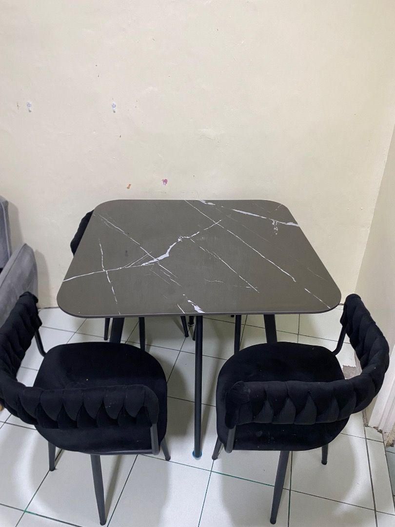 SINTERED STONE DINNING TABLE (Category: Tables & Sets) located in Caloocan City. Submitted by kalibangbang (Listing ID 1462141095, Image 3). Description: Premium sintered stone table ( 90x90) Cushioned velvet chair (heavy duty) Powder coated metal frame and legs ORIG PRICE : 7800 SELLING PRICE : 5500 RFS : MAGPAPALIT NG MAS MALAKI, LAST JULY LANG NABILI. .