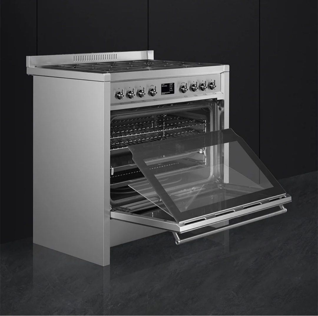 SMEG Oven, Backsplash and Mounted Hood (Category: Cookers) located in Makati City. Submitted by carclosetjunkie (Listing ID 1462116558, Image 2). Description: 1. 90CM, T-SHAPED WALL MOUNTED HOOD STAINLESS STEEL FINISH 2. 90CM, COOKER BACKSPLASH, STAINLESS 3. 90CM Opera Cooker with Multifunction Oven & Gas Hob.