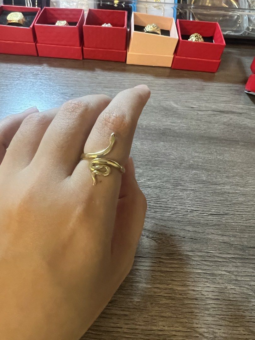 Snake ring and earing (Category: Rings) located in Cabuyao City. Submitted by kendraem (Listing ID 1462109845, Image 3). Description: Investments you can wear ✨ 18 k gold Snake ring size 8 18k Snake earring Approx wt. 4.2 total Snake - wisdom, intuition and growing health! .