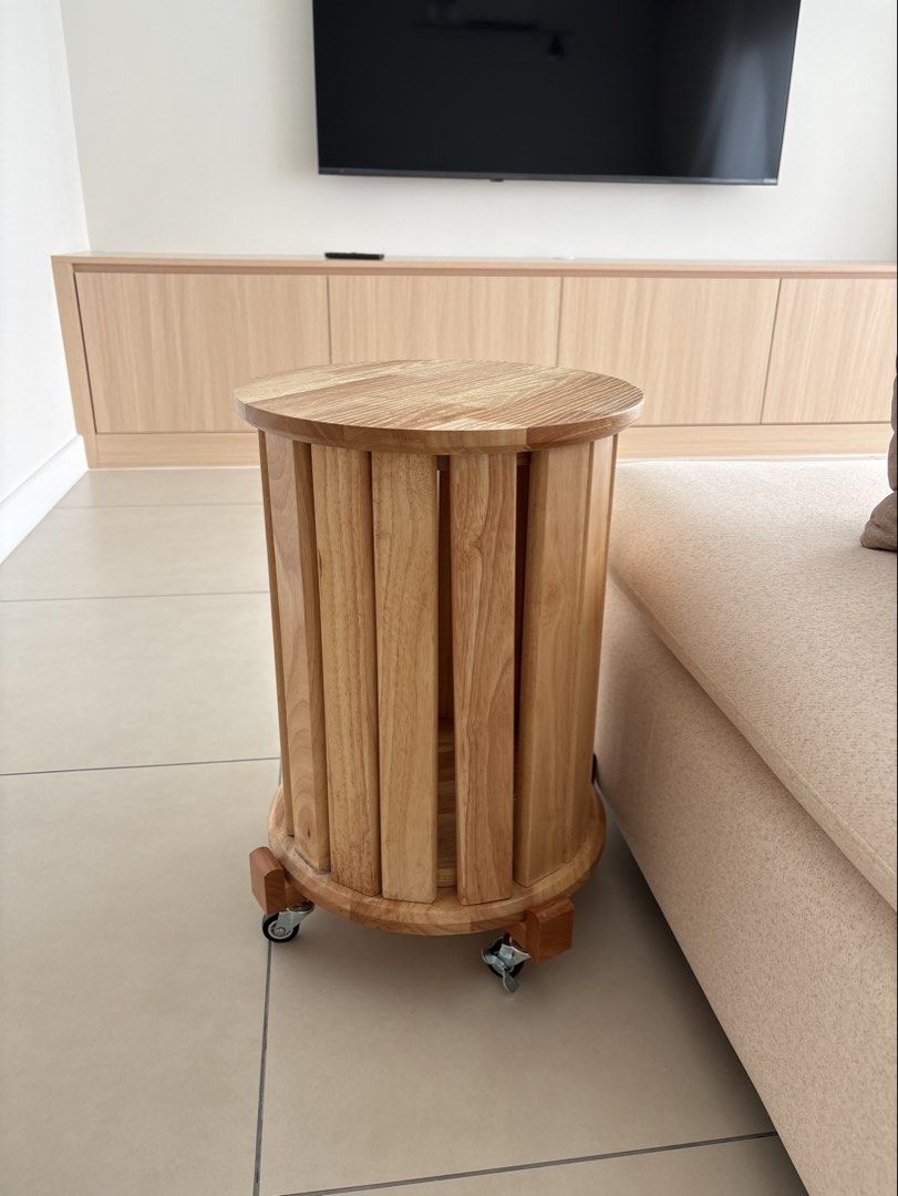 Solid Wood Round Stackable Stool with 3 Stools (Category: Tables & Sets) located in Kuala Lumpur. Submitted by funnychicken9821 (Listing ID 1462077512, Image 1). Description: - Set includes 4 solid wood round stools with wheels - Comes with 4 matching solid wood round stools - Natural wood finish - Sturdy and durable construction - Ideal for living room use or as convenient extra seating NOTE: 4 original stools but 1 stool has a broken leg .