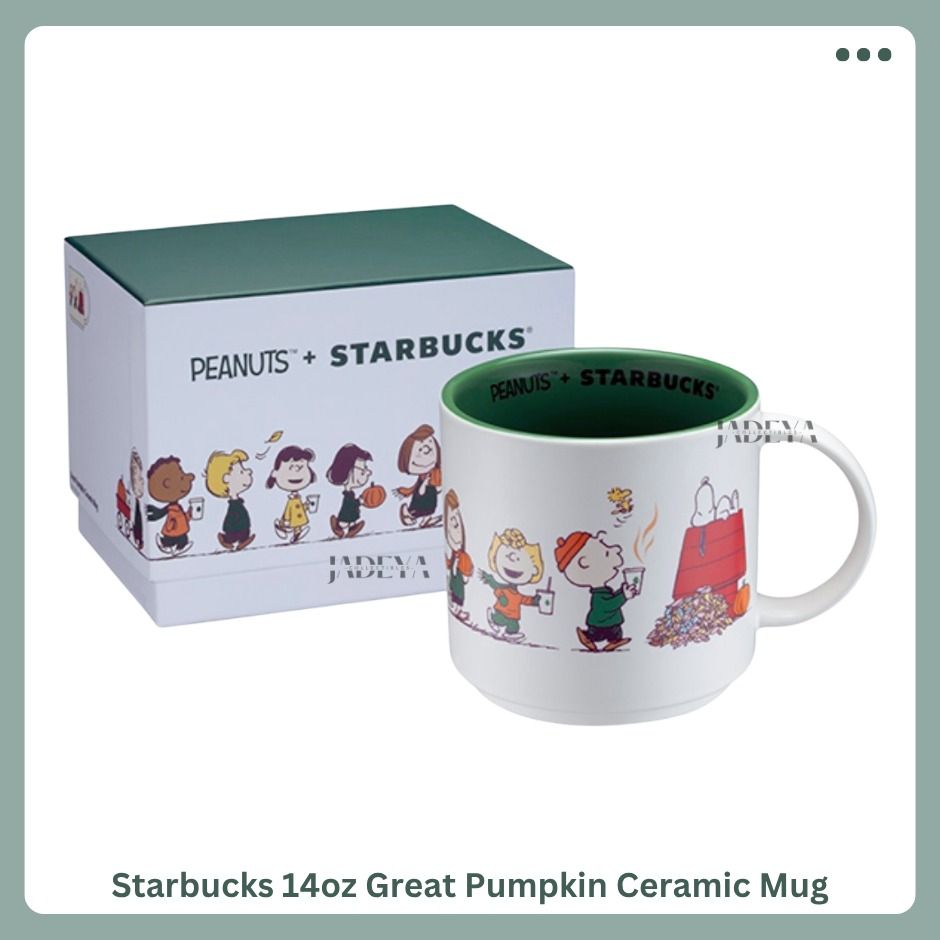 Starbucks 14oz Great Pumpkin Ceramic Mug (Category: Water Bottles & Tumblers) located in Mandaluyong City. Submitted by j4d3y4.collectibles (Listing ID 1462187342, Image 1). Description: FEATURES: > Material: Stoneware ceramic mug > Matte-glazed exterior with full-wrap decal > Glossy-glazed interior with lockup decal > Includes rigid box packaging CARE & USAGE: > Suitable for hot and cold beverages > Microwave and dishwasher safe .