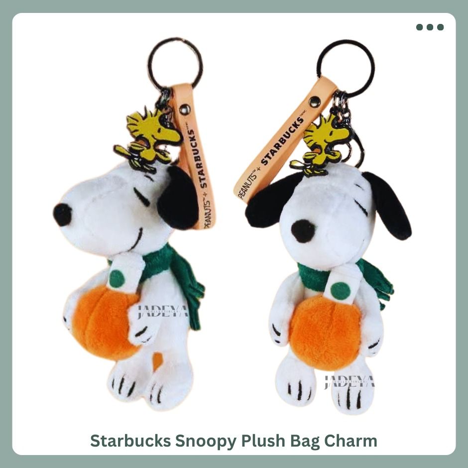 Starbucks Snoopy Plush Bag Charm (Category: Character Goods) located in Mandaluyong City. Submitted by j4d3y4.collectibles (Listing ID 1462184837, Image 1). Description: FEATURES: > Material: 100% polyester fabric and stuffing; zinc alloy metal pendant with electroplated finish; PU handle > PEANUTS-themed design > Soft plush construction with embroidered details > Metal pendant with clear lacquer coating > PU handle with screen-printed details CA