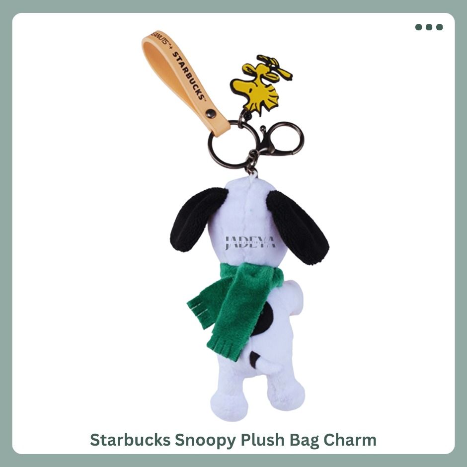 Starbucks Snoopy Plush Bag Charm (Category: Character Goods) located in Mandaluyong City. Submitted by j4d3y4.collectibles (Listing ID 1462184837, Image 3). Description: FEATURES: > Material: 100% polyester fabric and stuffing; zinc alloy metal pendant with electroplated finish; PU handle > PEANUTS-themed design > Soft plush construction with embroidered details > Metal pendant with clear lacquer coating > PU handle with screen-printed details CA
