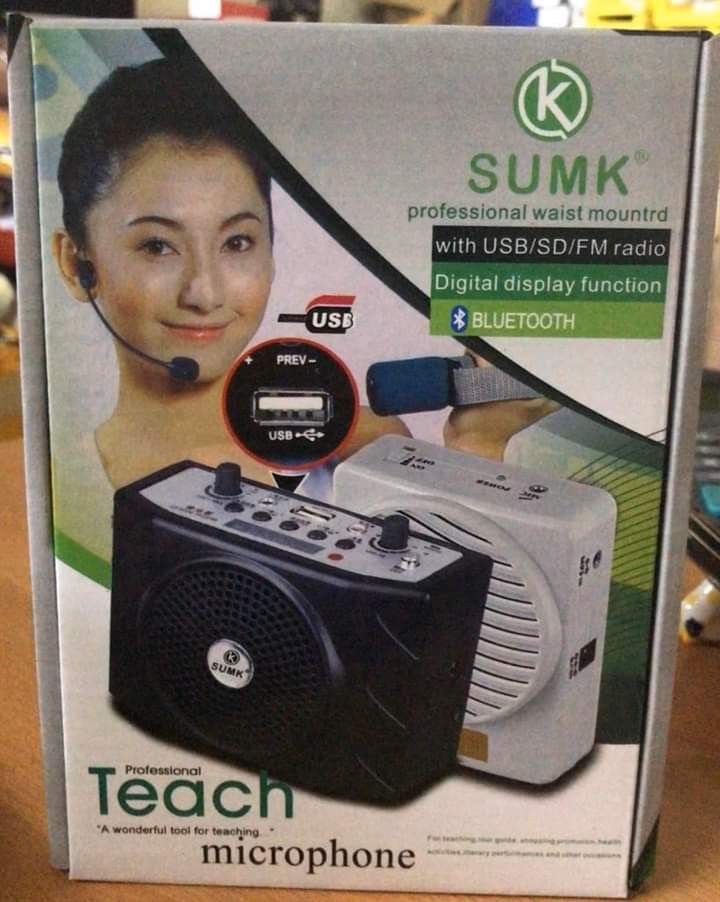 SUMK Professional Teach Microphone Waist Loudspeaker with Bluetooth (Category: Soundbars, Speakers & Amplifiers) located in Manila. Submitted by iliasjen3082126 (Listing ID 1462108173, Image 1). Description: - SUMK Professional Waist Mountable Loudspeaker - Features: USB, SD Card, FM Radio, Bluetooth Connectivity - Digital Display for easy navigation - Ideal for teaching, presentations, and public speaking - Includes wired microphone and remote c