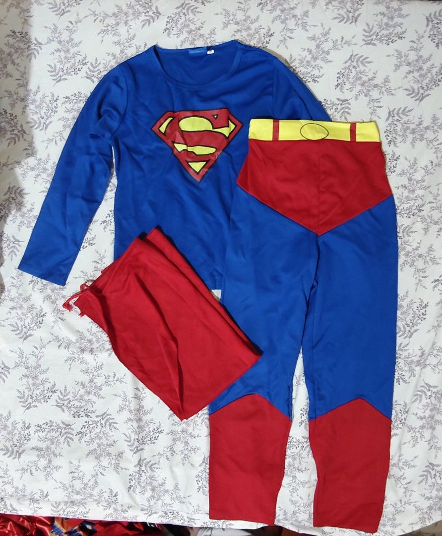 Superman costume blue and red set (Category: Babies & Kids Fashion) located in Bulacan. Submitted by angel.decluttersx (Listing ID 1462080719, Image 1). Description: medium size on white tag no issue brand new original includes: long-sleeved shirt with the classic "S" shield logo matching pants, and a separate red cape.