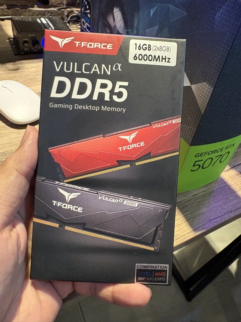 T-Force Vulcan a DDR5 | Gaming Desk Memory (Category: Computer Parts) located in Bacoor. Submitted by worldofroyals.ph (Listing ID 1462109678, Image 1). Description: T-FORCE VULCAN A DDR5 GAMING DESK MEMORY 16GB (2×8GB) Dual Channel 6000MHz | CL38 XMP 3.0 + AMD EXPO Ready Non-RGB | Black Brand New with 1 yr warranty 8,500 each stick 17,500 box We can meet up if within Bacoor Cavite and near at SM Mall of Asia/Ayala Mall Manila Bay *Available for 