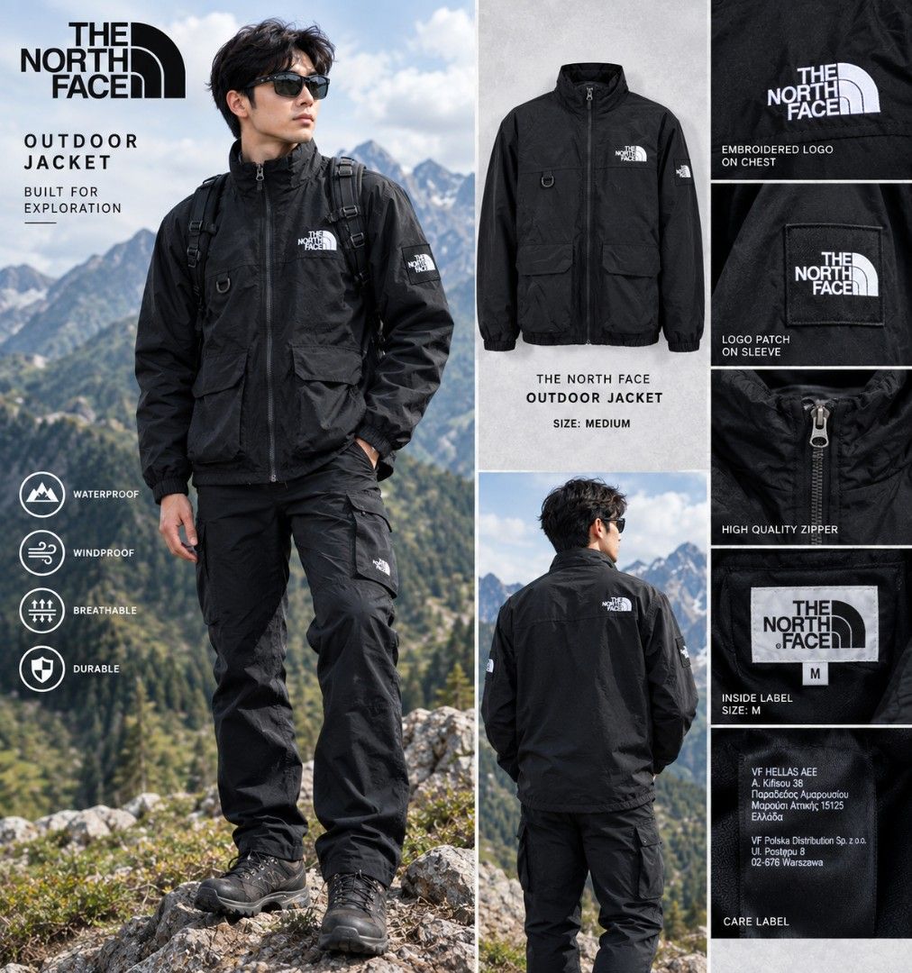 The North Face Outdoor Jacket Black Size M (Category: Coats, Jackets and Outerwear) located in Manila. Submitted by niggzreyno51476 (Listing ID 1462059010, Image 1). Description: - The North Face Outdoor Jacket - Color: Black - Size: Medium - Features: Waterproof, Windproof, Breathable, Durable - Details: Embroidered logo on chest, logo patch on sleeve, high-quality zipper - Ideal for: Exploration and outdoor activities.