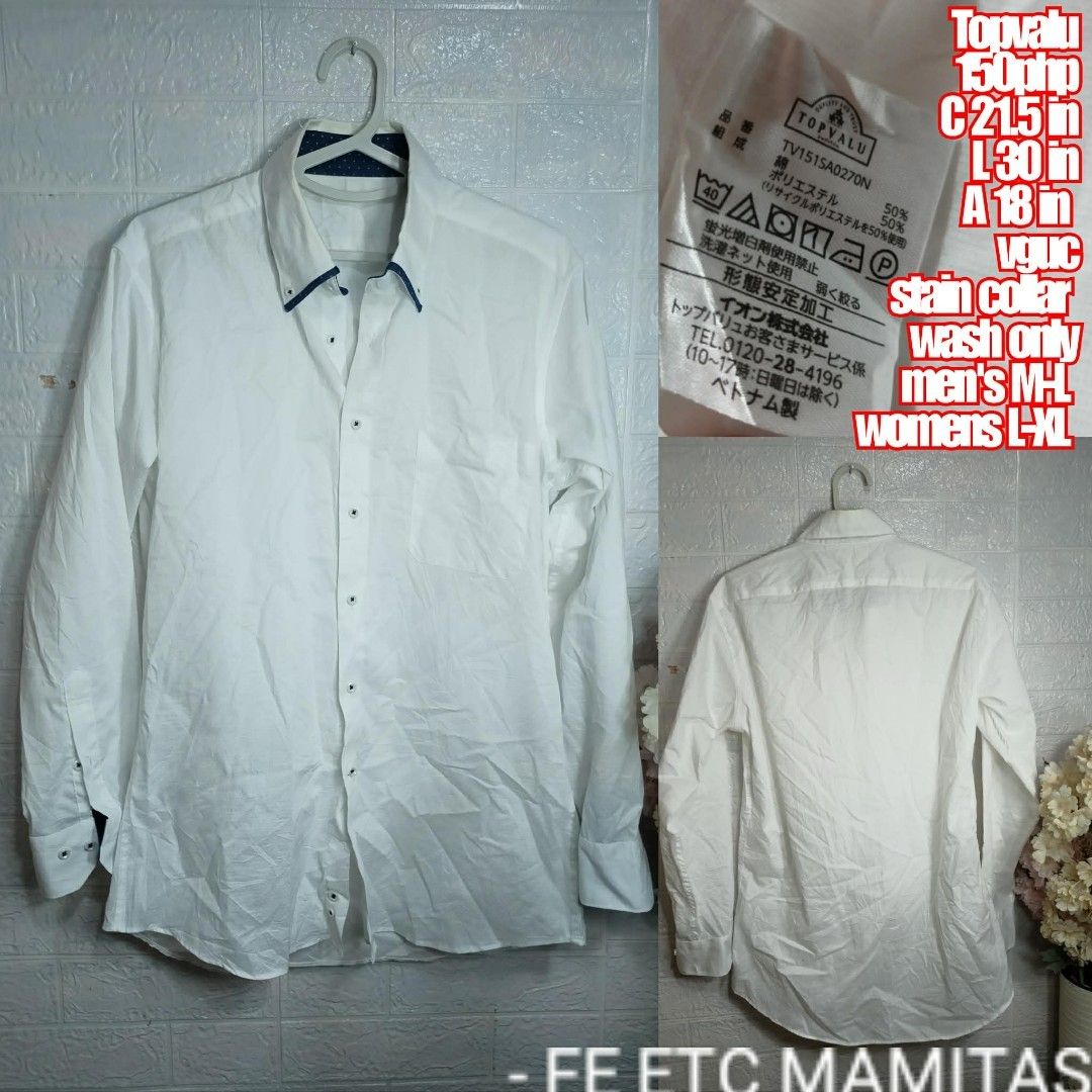 Topvalu white polo shirt ML (Category: Formal Shirts) located in Santa Maria. Submitted by usbrands1987 (Listing ID 1462167272, Image 1). Description: Wash collar.