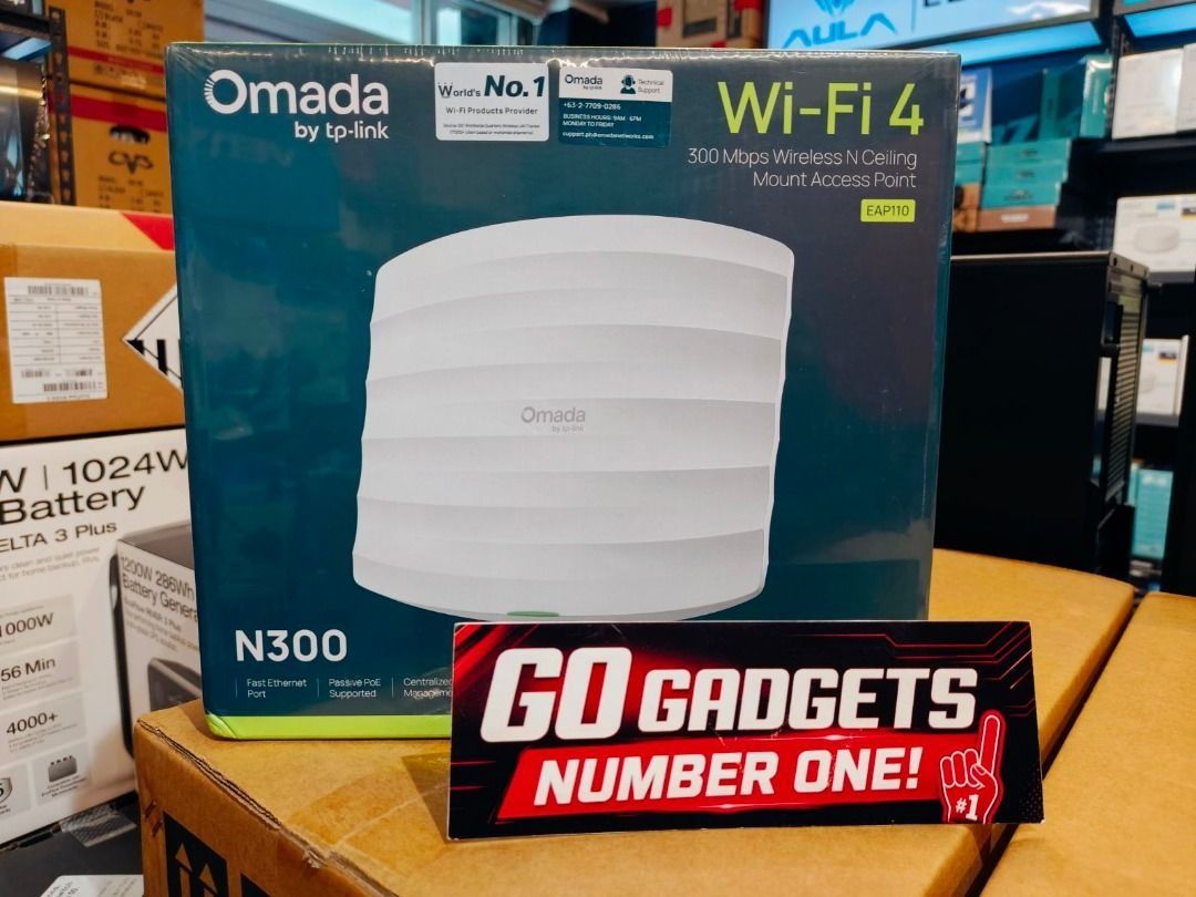 TP-Link Omada Wi-Fi 4 N300 Ceiling Mount Access Point EAP110 (Category: Networking) located in Caloocan City. Submitted by swiftdeer.cf08f3 (Listing ID 1462145112, Image 1). Description: - TP-Link Omada EAP110 Access Point - N300 Wireless N (300 Mbps) - Ceiling Mount Design - Extends Network Coverage - Box Included.