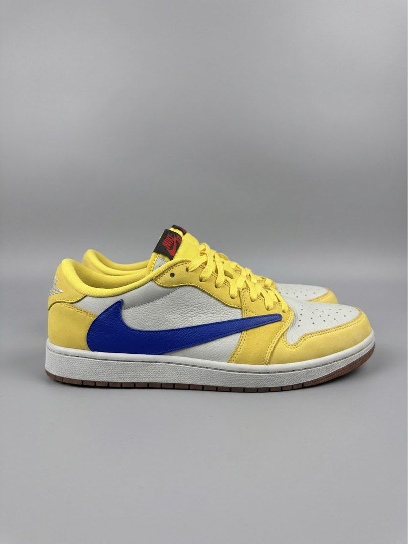 Travis Scott Jordan 1 Canary (Category: Sneakers) located in Manila. Submitted by lessstuffstudio (Listing ID 1462224570, Image 2). Description: Jordan 1 Travis Scott Canary Yellow Size 12 Condition 8/10 Issues: No Box, some discoloration and Thrifted Negotiable for sure buyers.