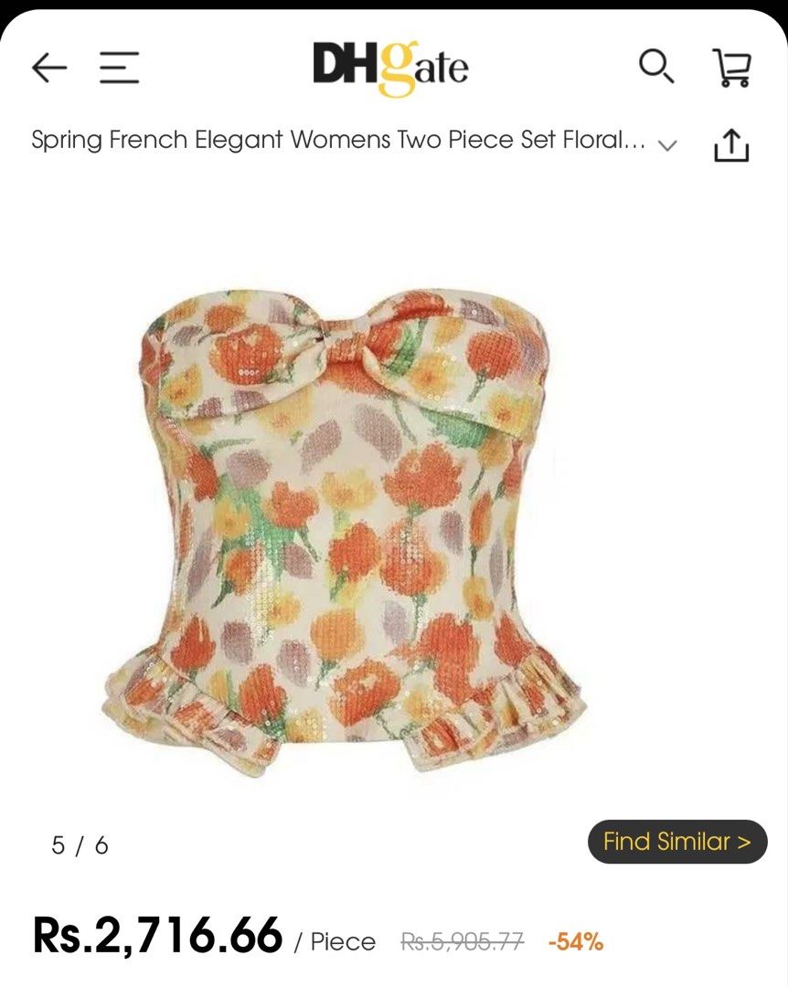 Tube (Category: Others Tops) located in Manila. Submitted by kattlacsamana (Listing ID 1462155837, Image 3). Description: strapless bandeau crop top featuring an orange, yellow, and green floral print with a bow detail and ruffled hem 🧡 - Like new - XS to Small .