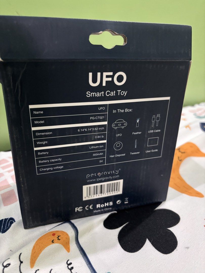 UFO Smart Cat Toy PG-CT021 (Category: Homes & Other Pet Accessories) located in Rizal. Submitted by youronlineshoppe (Listing ID 1462182181, Image 2). Description: - Interactive UFO smart cat toy - Moves autonomously to entertain your cat - Multiple modes and adjustable speeds - USB rechargeable for convenience - Includes feather attachments - Comes with a user guide - Promotes active play and engagement for your feline friend.