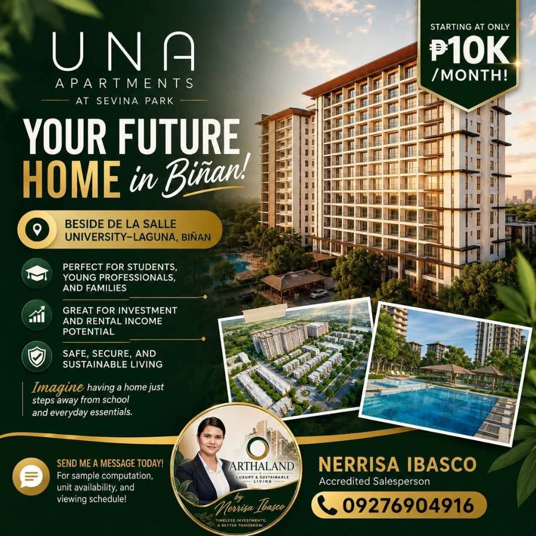 Una Apartment by Sevina (Category: Apartments & Condos) located in Mandaluyong City. Submitted by nerie1985 (Listing ID 1462135269, Image 1). Description: 🌿✨ LUXURY MEETS NATURE AT SEVINA PARK ✨🌿 What if your next home could give you luxury, comfort, and a closer connection to nature? Welcome to Sevina Park, Biñan, Laguna—a thoughtfully designed community where sustainable living and sophisticated spaces come together. 🏡🌱 Whether you’re looki