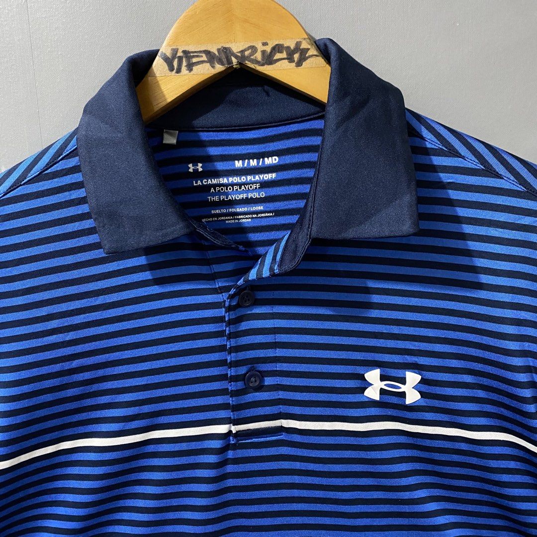 Under Armour Playoff 2.0 Poloshirt (Category: Tshirts & Polo Shirts ) located in Makati City. Submitted by kendrickstuffs (Listing ID 1462219195, Image 2). Description: Under Armour Playoff 2.0 Poloshirt HeatGear Oxford Blue Stripes Medium ontags 21' width pit to pit 29' length No issue Verygood condition 950 only.