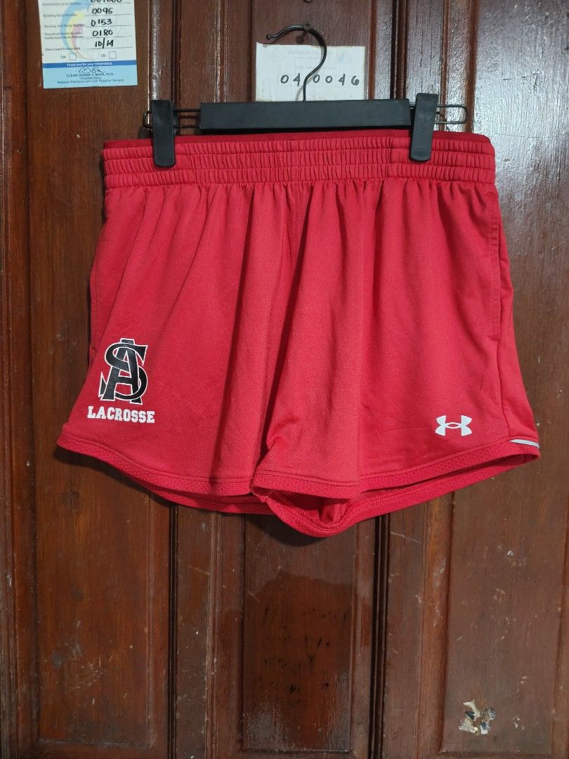 Under Armour Red Lacrosse Shorts (Category: Shorts) located in Quezon City. Submitted by makmakramirez (Listing ID 1462133547, Image 1). Description: size 28-38 length 12inches - Red Under Armour shorts - 'AS' Lacrosse logo - Elastic waistband - Loose coupe style - Size M/M - Ideal for sports or casual wear - Made in Malaysia loc santa Lucia novaliches.