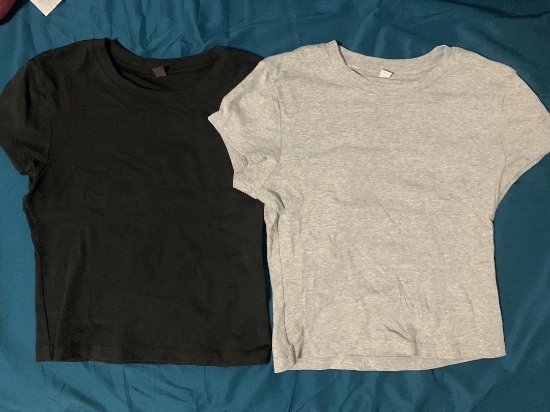 Uniqlo Basic T-Shirts (Black & Grey) - Size S (Category: Shirts) located in Paranaque City. Submitted by ashleyreads (Listing ID 1462157628, Image 1). Description: • Selling as a SET only!! • Only worn twice • Last price posted! No haggling. • RFS: Want to switch to medium size .