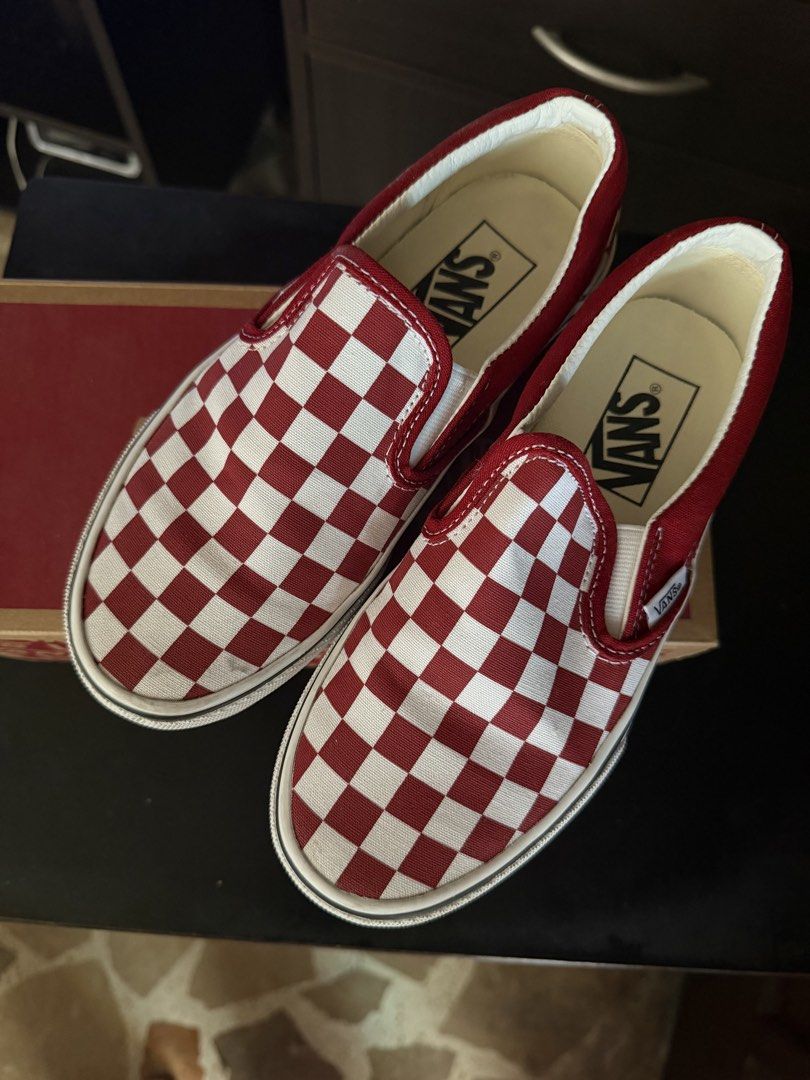 Vans Classic Slip-On Checkerboard Chill Pepper Red White (Category: Sneakers) located in Pasig City. Submitted by noodleshit (Listing ID 1462065227, Image 1). Description: - Original Classic Vans slip-on shoes - Iconic red and white checkerboard pattern - Price:1800 - Size: US Men's 3.5 / US Women's 5 - Includes original box -for lalamove only -Dm for inquiries .